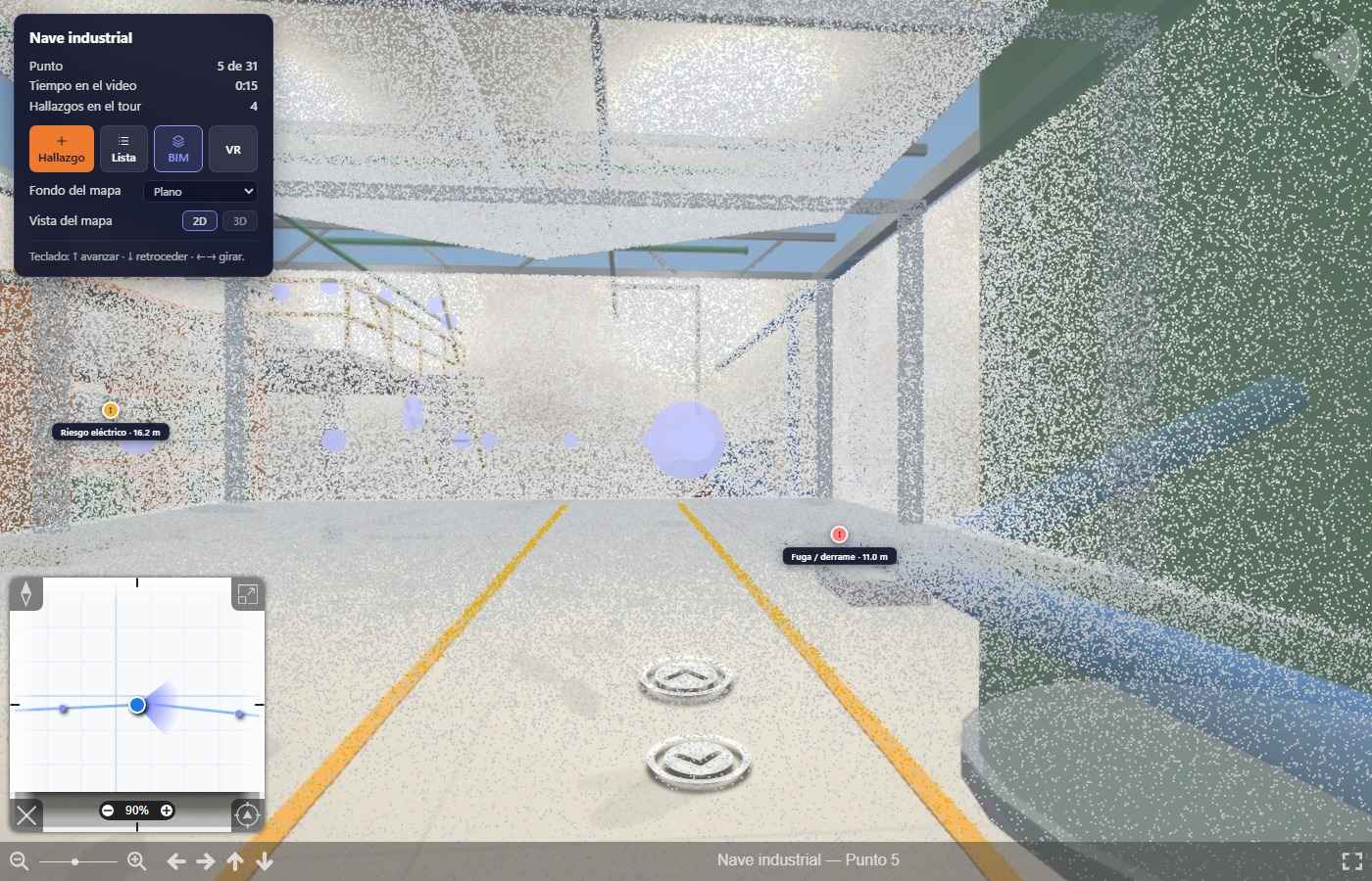 PAIR 360 tour with the geometry of the BIM model overlaid in blue on the photograph of the shed.